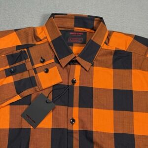 Jared Lang After Hours Button Shirt Mens Medium Orange Black Buffalo Check NEW